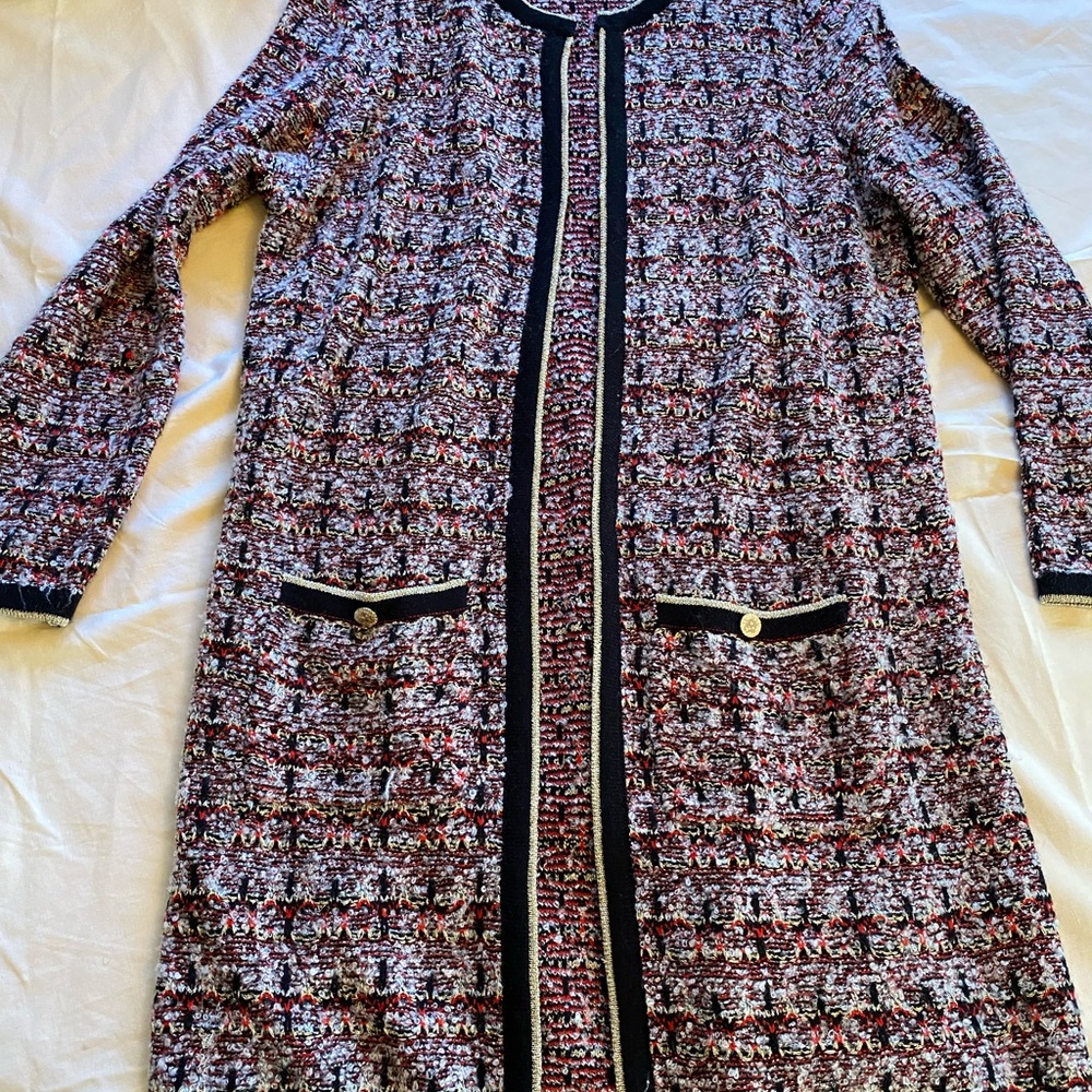 Anne Klein old money quiet lux Multicolor Tweed Long Sleeve cardigan office chic